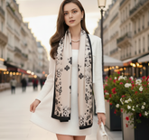 180x90 Seidenschal 180x90 beige schwarz N258